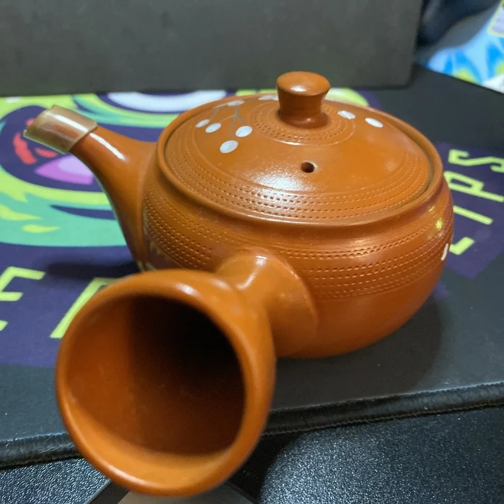 Tokoname Japanese Teapot Red clay Hiramaru White plum Kyusu 350ml Rare